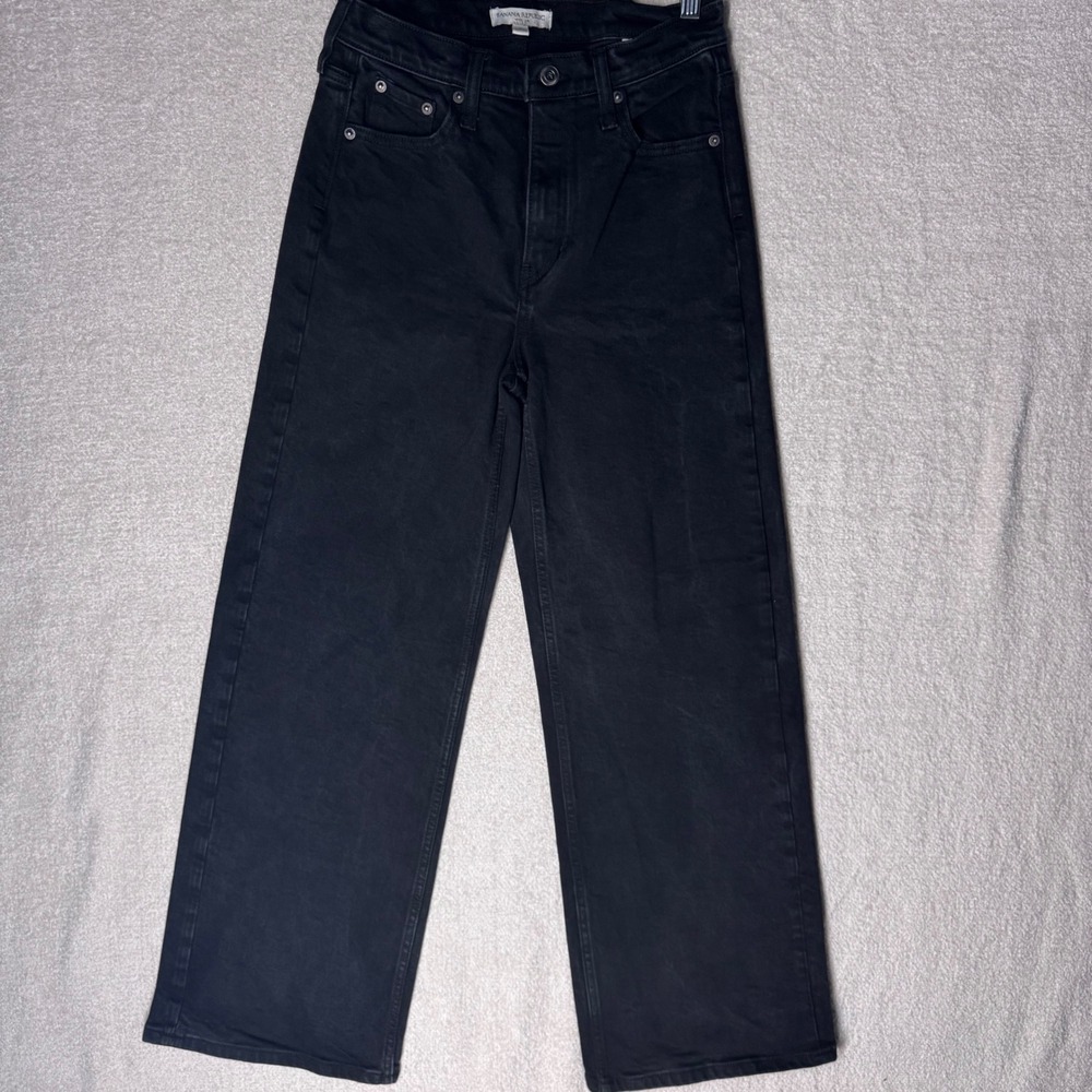 Banana Republic High Rise Icon Wide Leg Jeans Women's 26 Black Rinse Stretch